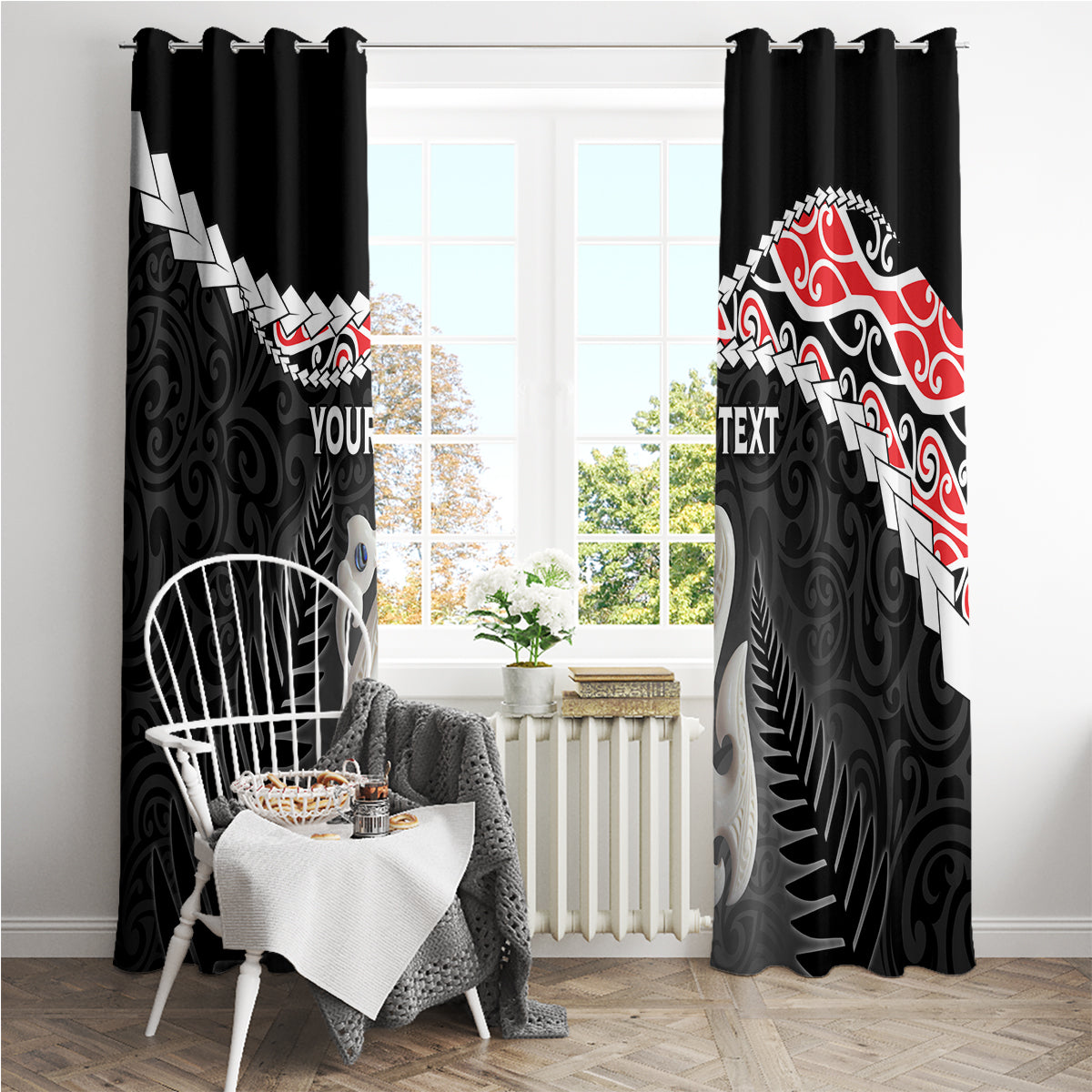 Personalised New Zealand Maori Window Curtain Manaia Mix Koru LT7 - Polynesian Pride