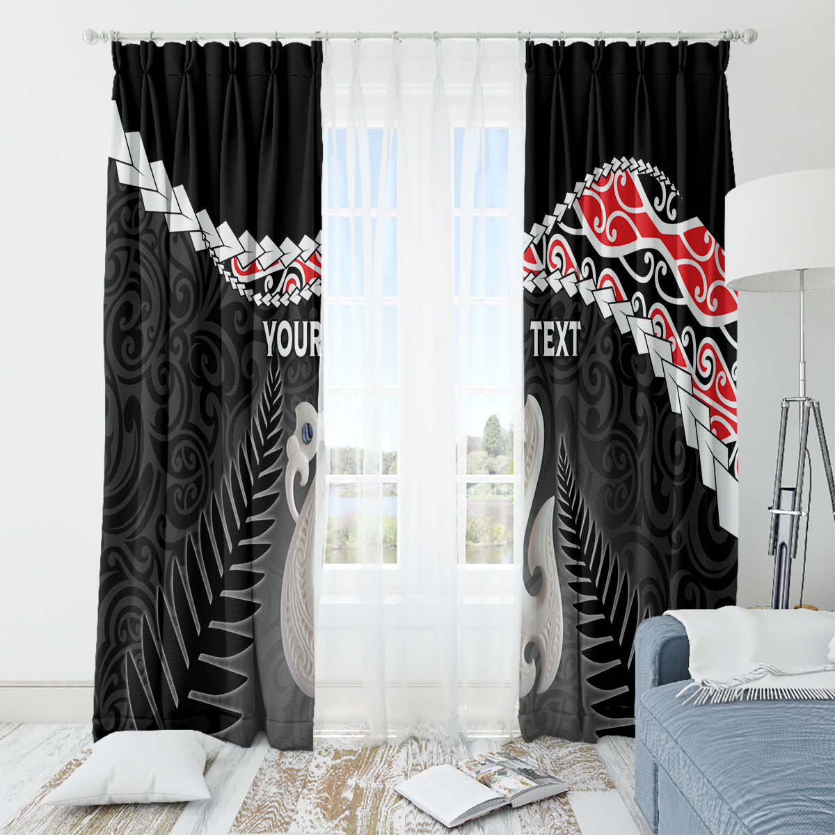 Personalised New Zealand Maori Window Curtain Manaia Mix Koru LT7 - Polynesian Pride