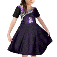 Personalised New Zealand Maori Family Matching Mermaid Dress and Hawaiian Shirt Manaia Paua Shell Purple LT7 Daughter's Dress Purple - Polynesian Pride