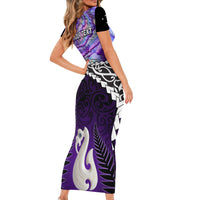 Personalised New Zealand Maori Family Matching Short Sleeve Bodycon Dress and Hawaiian Shirt Manaia Paua Shell Purple LT7 - Polynesian Pride
