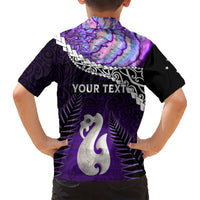 Personalised New Zealand Maori Kid Hawaiian Shirt Manaia Paua Shell Purple LT7 - Polynesian Pride
