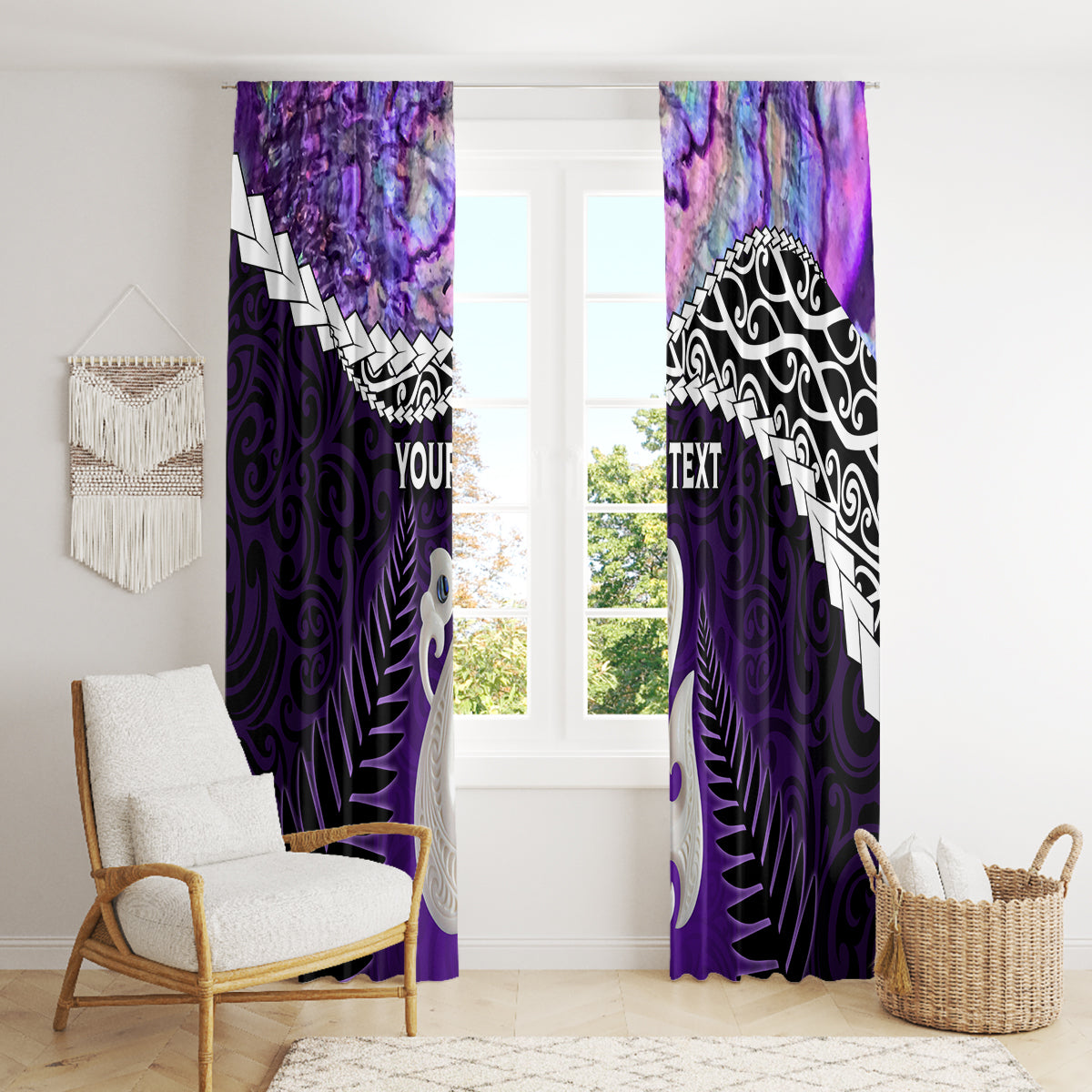 Personalised New Zealand Maori Window Curtain Manaia Paua Shell Purple LT7 - Polynesian Pride