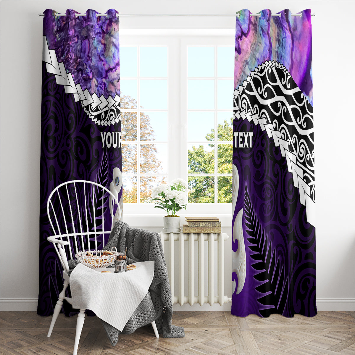 Personalised New Zealand Maori Window Curtain Manaia Paua Shell Purple LT7 - Polynesian Pride