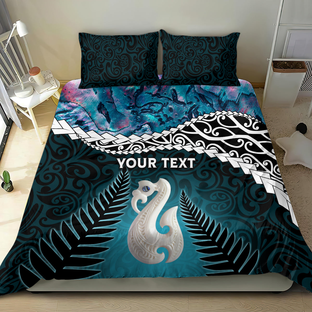Personalised New Zealand Maori Bedding Set Manaia Paua Shell Turquoise LT7 - Polynesian Pride