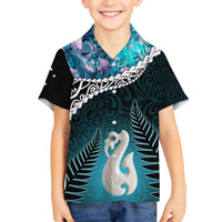 Personalised New Zealand Maori Family Matching Puletasi and Hawaiian Shirt Manaia Paua Shell Turquoise LT7 Son's Shirt Turquoise - Polynesian Pride
