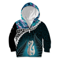Personalised New Zealand Maori Kid Hoodie Manaia Paua Shell Turquoise LT7 Zip Hoodie Turquoise - Polynesian Pride
