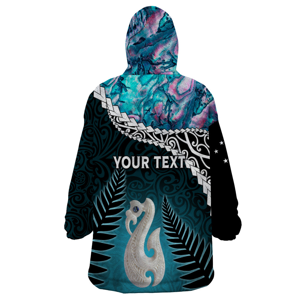 Personalised New Zealand Maori Wearable Blanket Hoodie Manaia Paua Shell Turquoise LT7 - Polynesian Pride