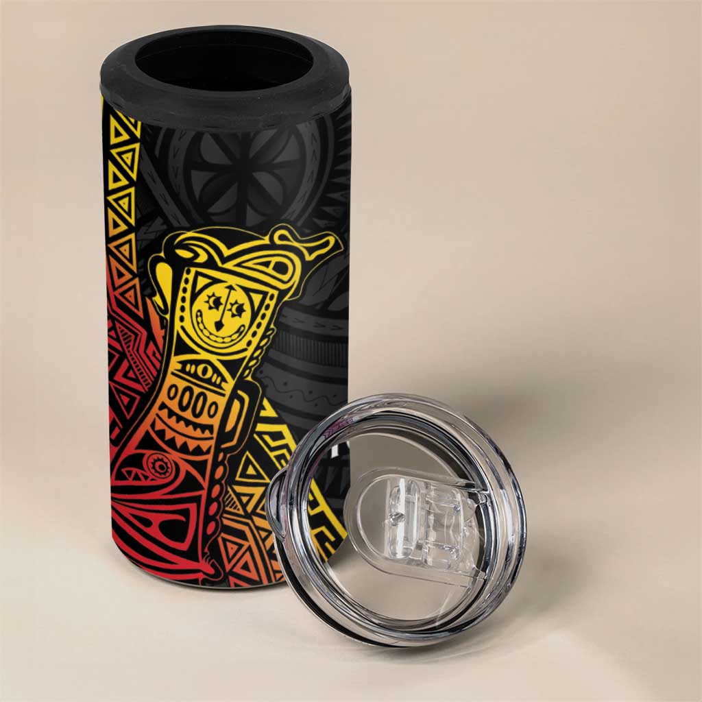 Personalized Papua New Guinea 4 in 1 Can Cooler Tumbler Kundu Drum Carving Motifs