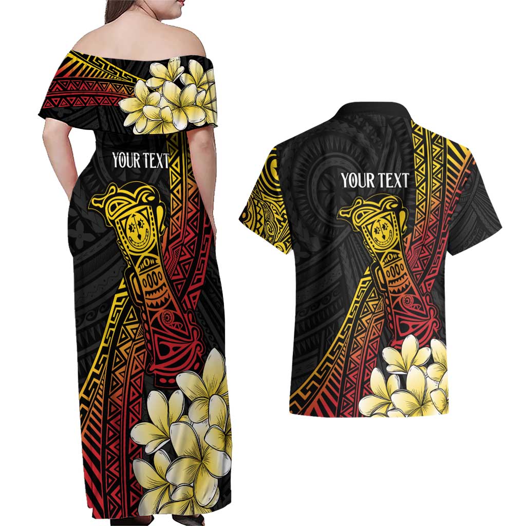 Personalized Papua New Guinea Couples Matching Off Shoulder Maxi Dress and Hawaiian Shirt Kundu Drum Carving Motifs