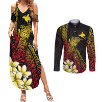 Personalized Papua New Guinea Couples Matching Summer Maxi Dress and Long Sleeve Button Shirt Kundu Drum Carving Motifs