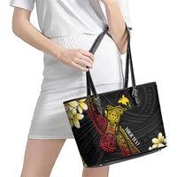Personalized Papua New Guinea Leather Tote Bag Kundu Drum Carving Motifs