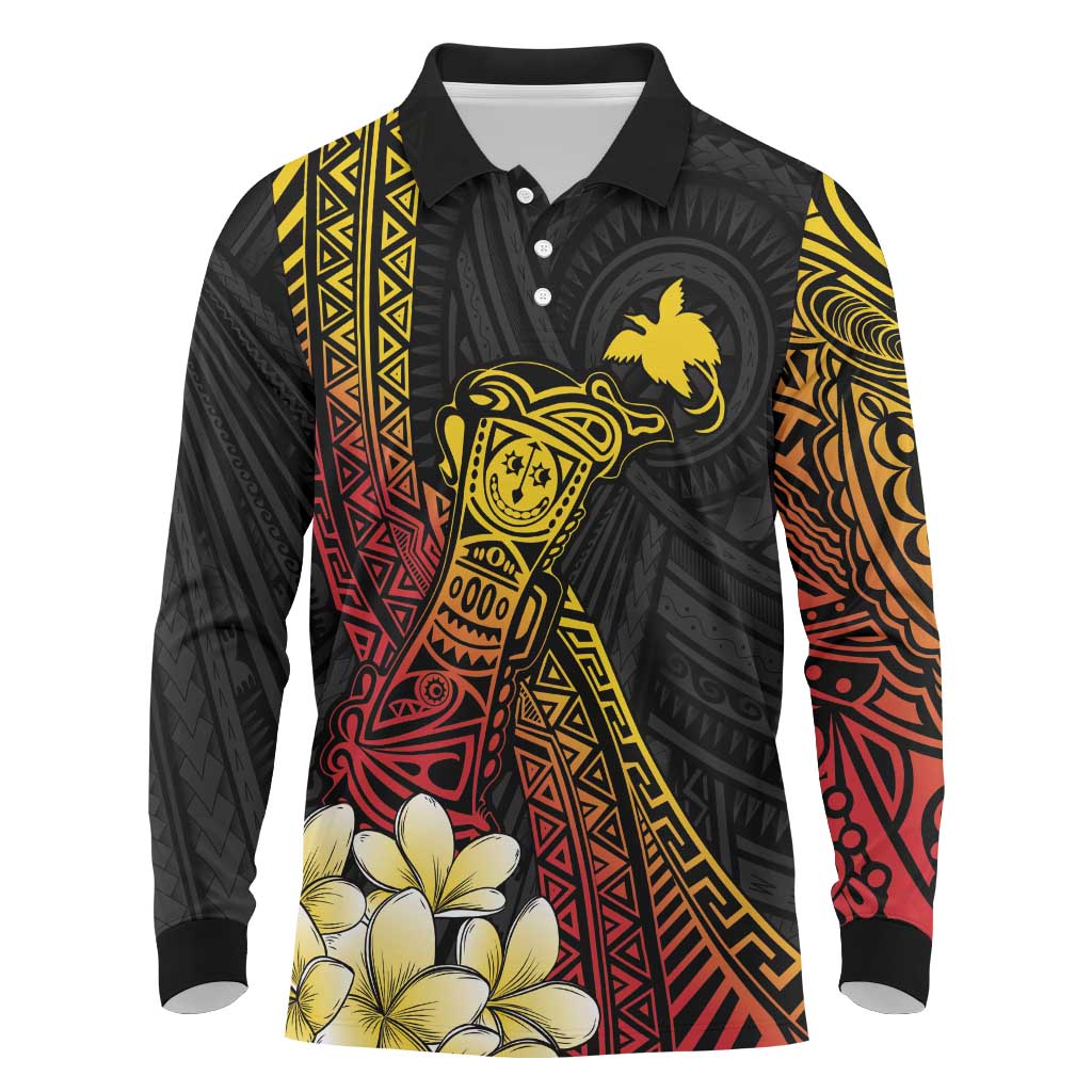 Personalized Papua New Guinea Long Sleeve Polo Shirt Kundu Drum Carving Motifs