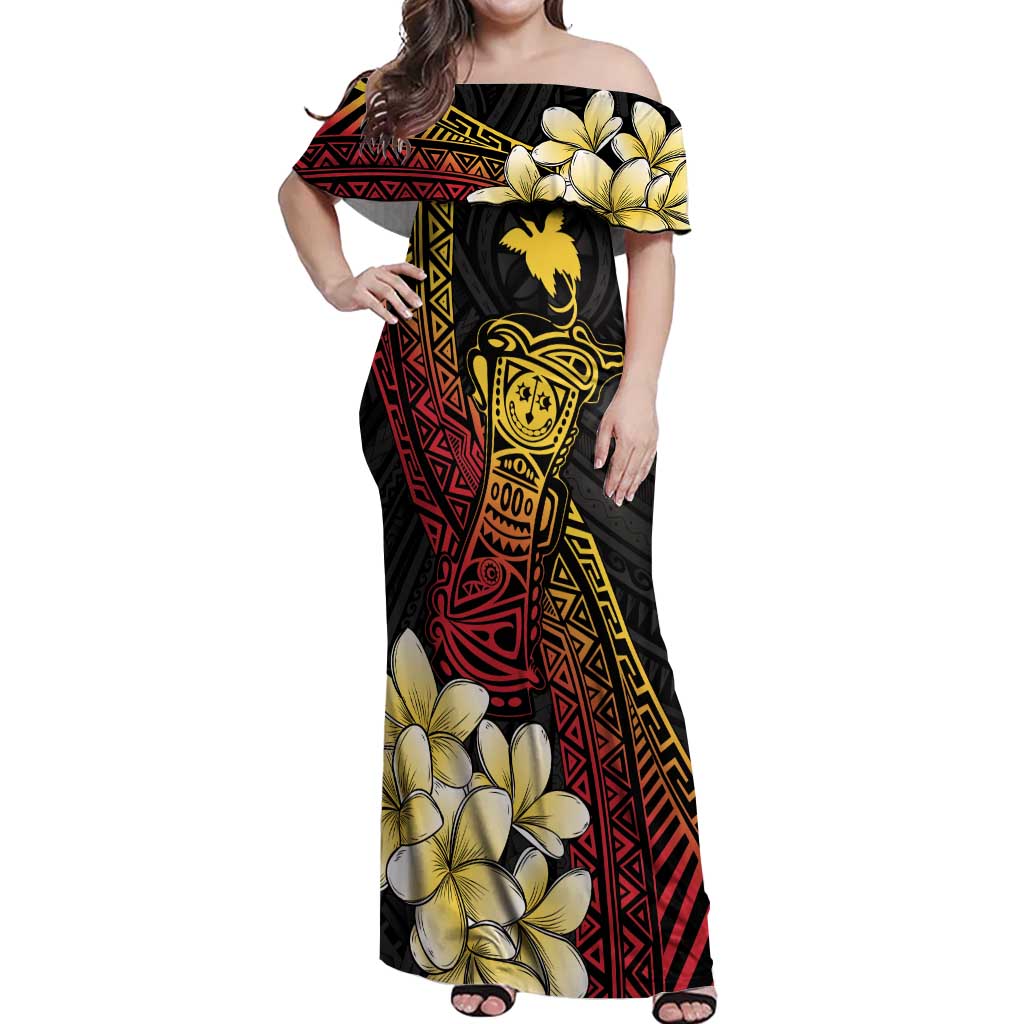 Personalized Papua New Guinea Off Shoulder Maxi Dress Kundu Drum Carving Motifs