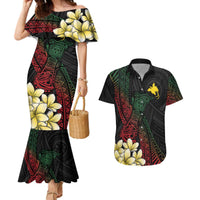 Personalized Papua New Guinea Couples Matching Mermaid Dress and Hawaiian Shirt Kundu Drum Motifs - Sepik Colors