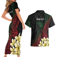 Personalized Papua New Guinea Couples Matching Short Sleeve Bodycon Dress and Hawaiian Shirt Kundu Drum Motifs - Sepik Colors