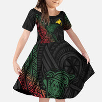 Personalized Papua New Guinea Family Matching Short Sleeve Bodycon Dress and Hawaiian Shirt Kundu Drum Motifs - Sepik Colors
