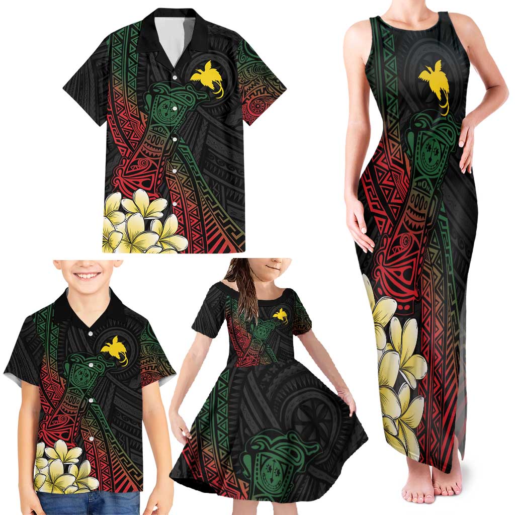 Personalized Papua New Guinea Family Matching Tank Maxi Dress and Hawaiian Shirt Kundu Drum Motifs - Sepik Colors