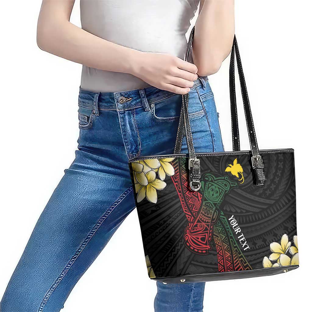 Personalized Papua New Guinea Leather Tote Bag Kundu Drum Motifs - Sepik Colors
