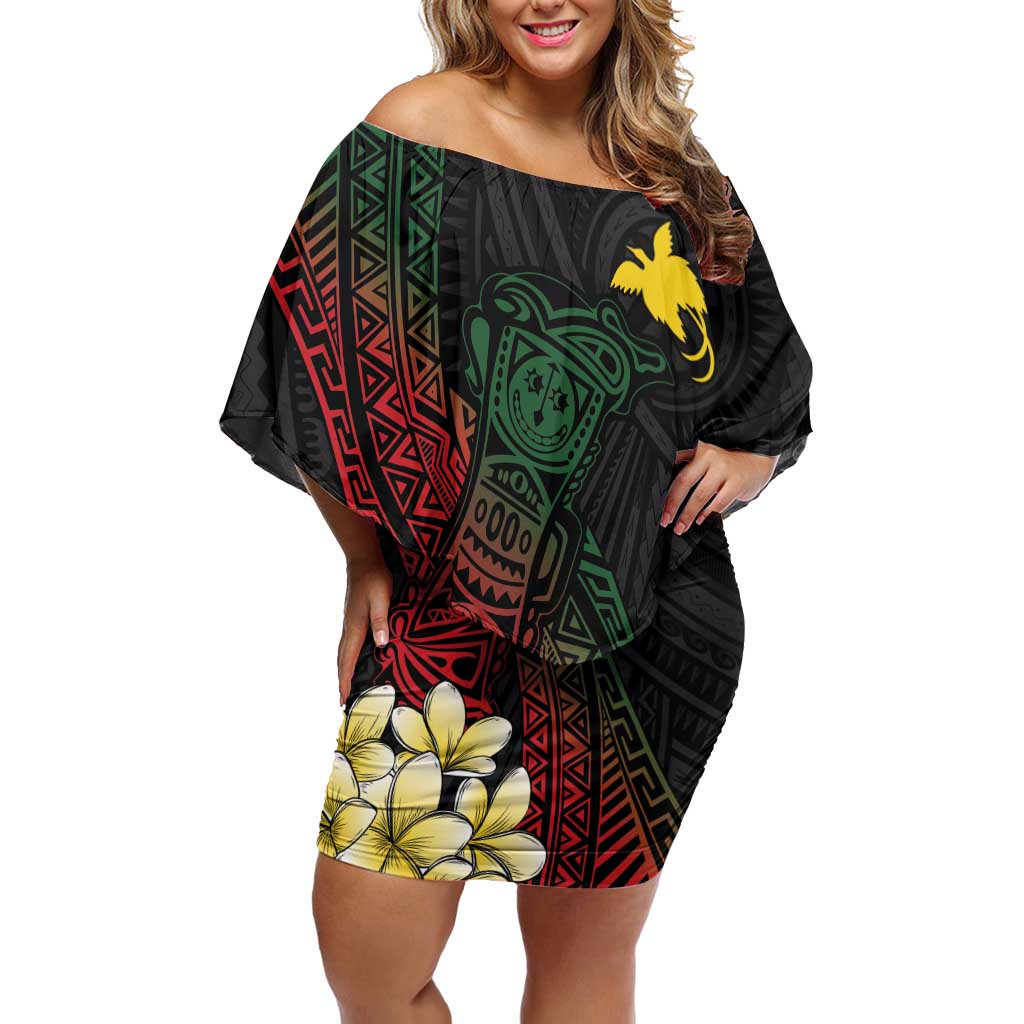 Personalized Papua New Guinea Off Shoulder Short Dress Kundu Drum Motifs - Sepik Colors