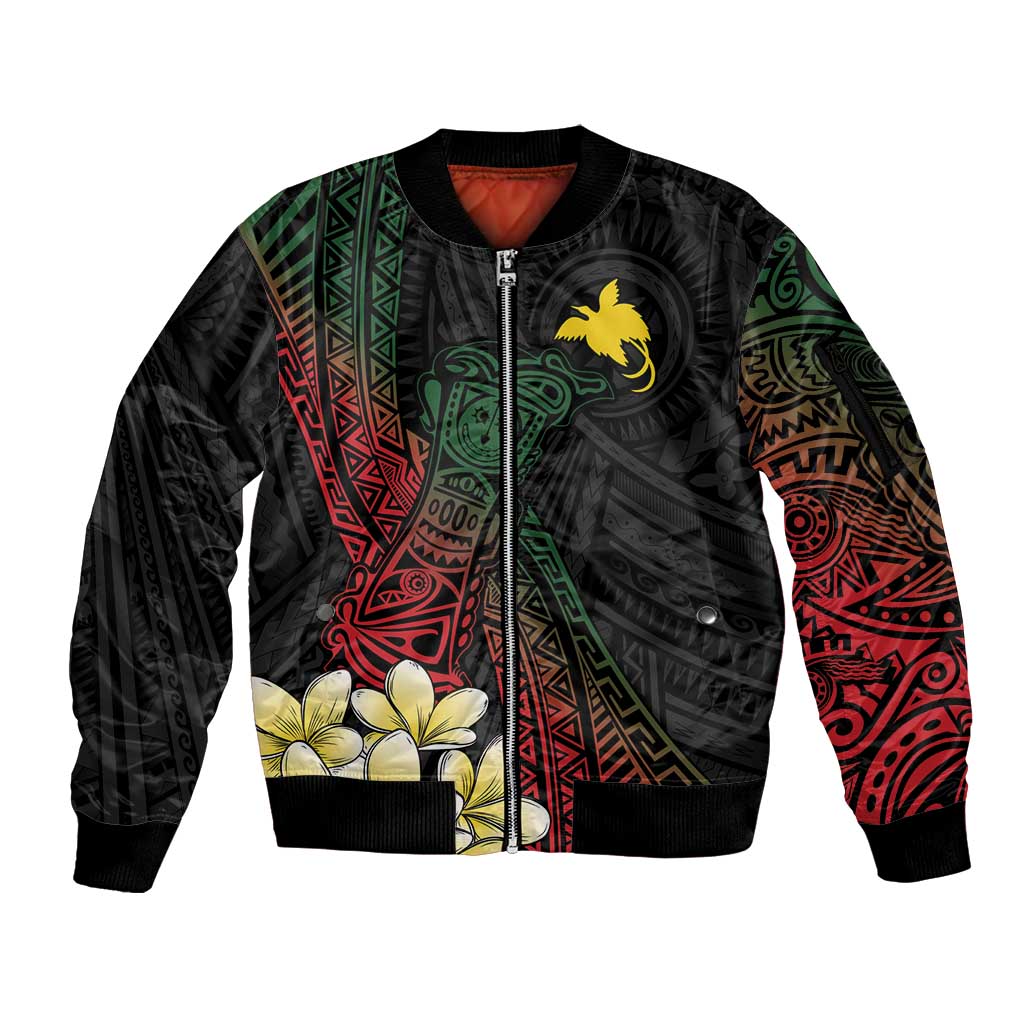Personalized Papua New Guinea Sleeve Zip Bomber Jacket Kundu Drum Motifs - Sepik Colors