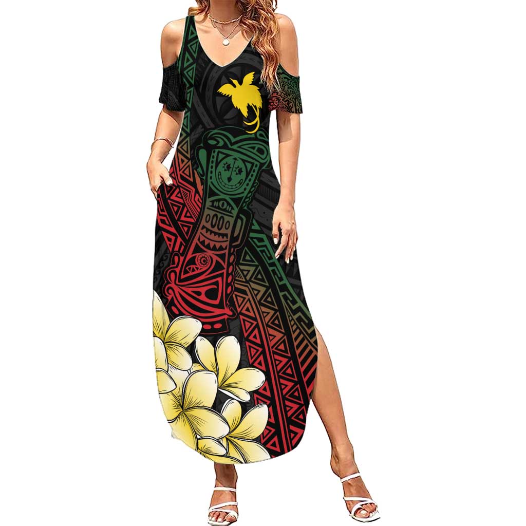 Personalized Papua New Guinea Summer Maxi Dress Kundu Drum Motifs - Sepik Colors