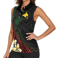 Personalized Papua New Guinea Women Sleeveless Polo Shirt Kundu Drum Motifs - Sepik Colors