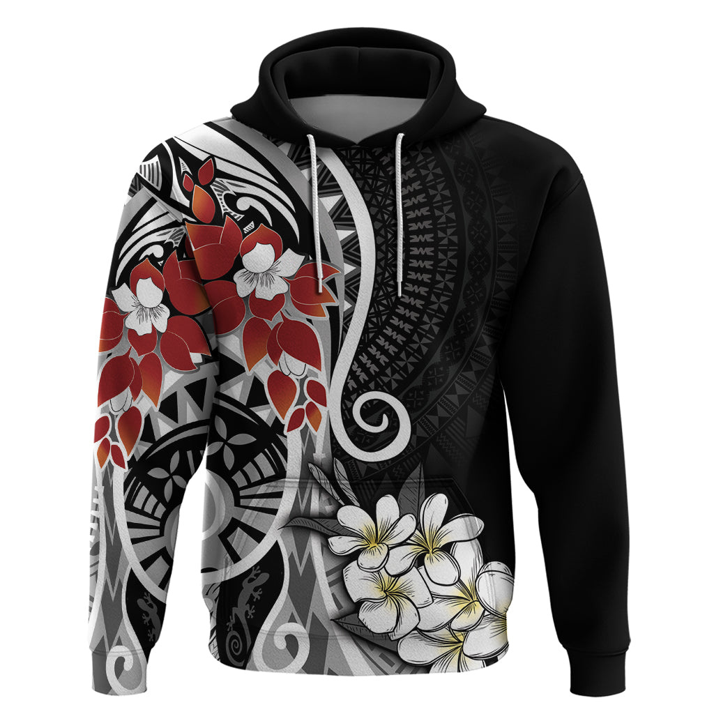 Bula Fiji Tagimaucia Mix Plumeria Masi Tapa Hoodie Black LT7 Pullover Hoodie Black - Polynesian Pride