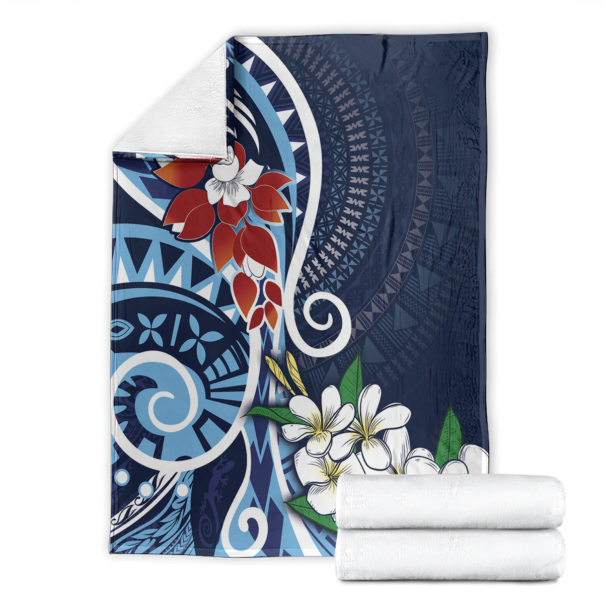 Bula Fiji Tagimaucia Mix Plumeria Masi Tapa Blanket Blue