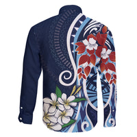 Bula Fiji Tagimaucia Mix Plumeria Masi Tapa Family Matching Long Sleeve Bodycon Dress and Hawaiian Shirt Blue LT7 - Polynesian Pride