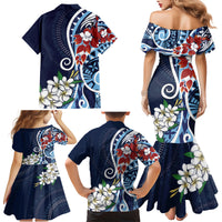 Bula Fiji Tagimaucia Mix Plumeria Masi Tapa Family Matching Mermaid Dress and Hawaiian Shirt Blue LT7 - Polynesian Pride