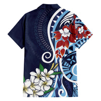 Bula Fiji Tagimaucia Mix Plumeria Masi Tapa Family Matching Tank Maxi Dress and Hawaiian Shirt Blue LT7 - Polynesian Pride