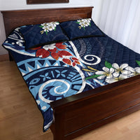 Bula Fiji Tagimaucia Mix Plumeria Masi Tapa Quilt Bed Set Blue
