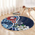 Bula Fiji Tagimaucia Mix Plumeria Masi Tapa Round Carpet Blue