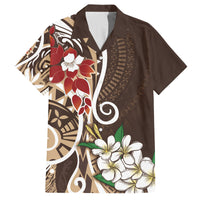 Bula Fiji Tagimaucia Mix Plumeria Masi Tapa Family Matching Long Sleeve Bodycon Dress and Hawaiian Shirt Brown LT7 Dad's Shirt - Short Sleeve Brown - Polynesian Pride