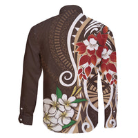Bula Fiji Tagimaucia Mix Plumeria Masi Tapa Family Matching Long Sleeve Bodycon Dress and Hawaiian Shirt Brown LT7 - Polynesian Pride