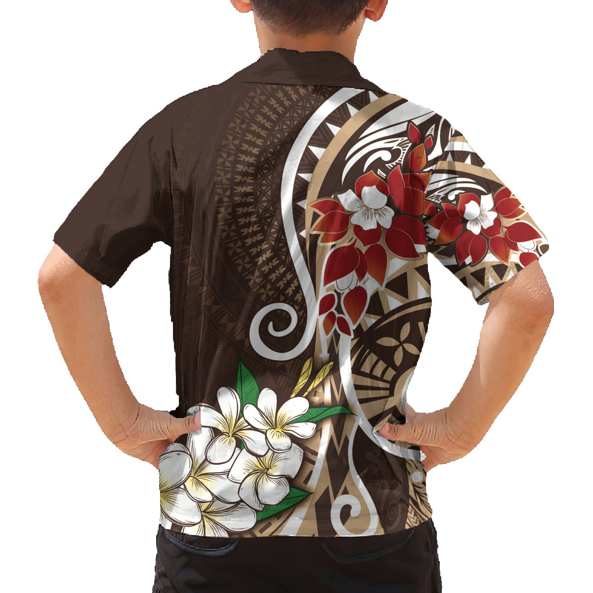 Bula Fiji Tagimaucia Mix Plumeria Masi Tapa Family Matching Puletasi and Hawaiian Shirt Brown LT7 - Polynesian Pride