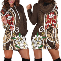 Bula Fiji Tagimaucia Mix Plumeria Masi Tapa Hoodie Dress Brown LT7 - Polynesian Pride