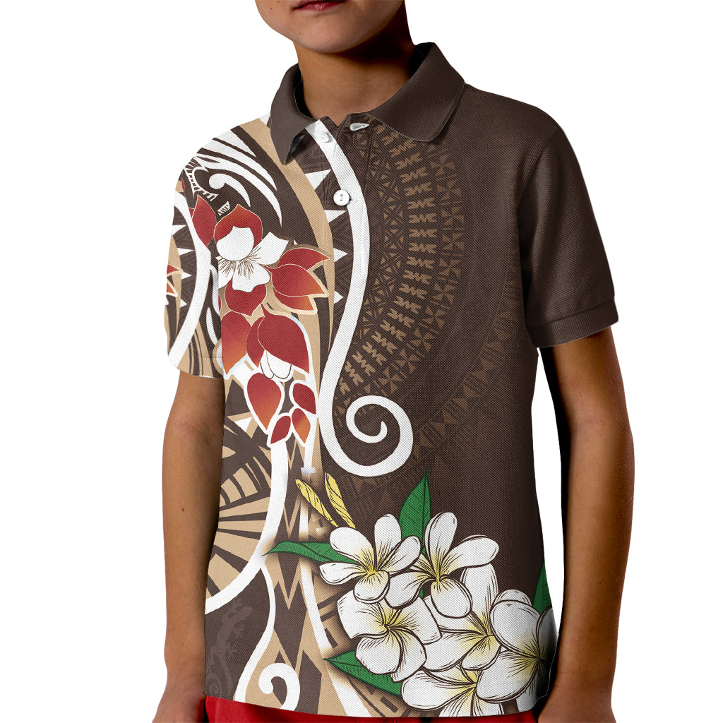 Bula Fiji Tagimaucia Mix Plumeria Masi Tapa Kid Polo Shirt Brown LT7 Kid Brown - Polynesian Pride