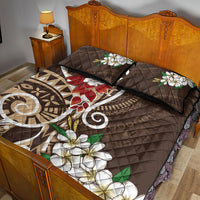 Bula Fiji Tagimaucia Mix Plumeria Masi Tapa Quilt Bed Set Brown