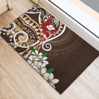 Bula Fiji Tagimaucia Mix Plumeria Masi Tapa Rubber Doormat Brown