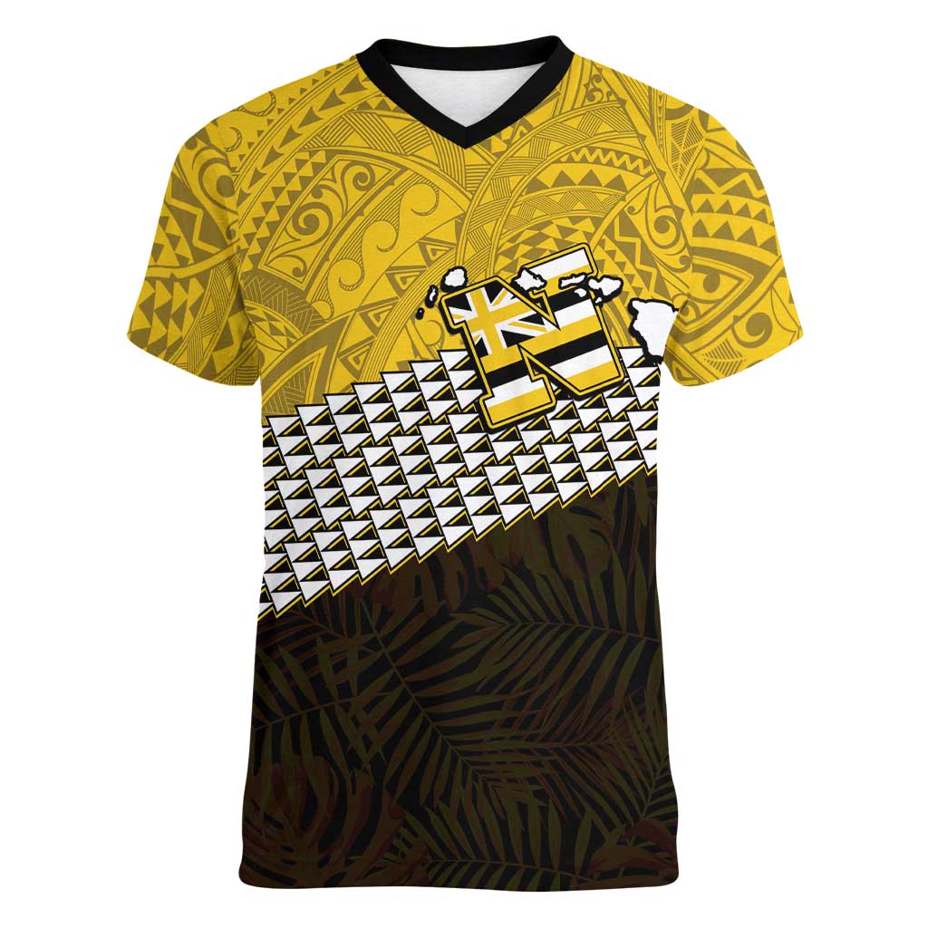 Hawaii Nanakuli High Alumni Custom Women V-Neck T-Shirt Kanaka Arrows Tropical Vibes