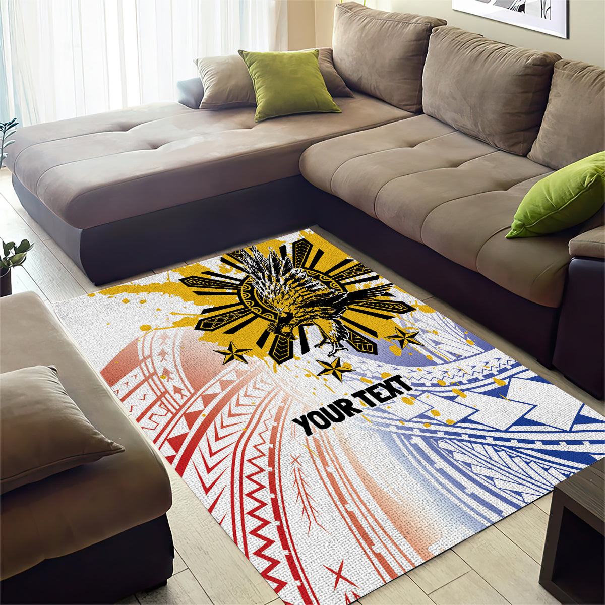 Philippines Independence Day Area Rug Eagle Mix Filipino Flag Tribal Style