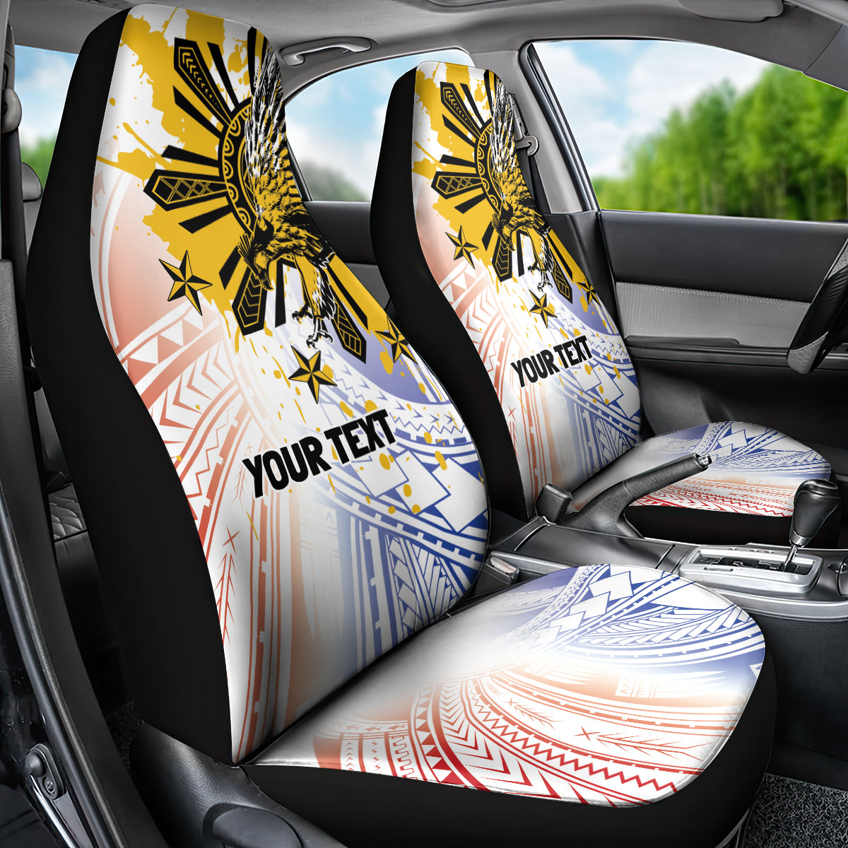 Philippines Independence Day Car Seat Cover Eagle Mix Filipino Flag Tribal Style