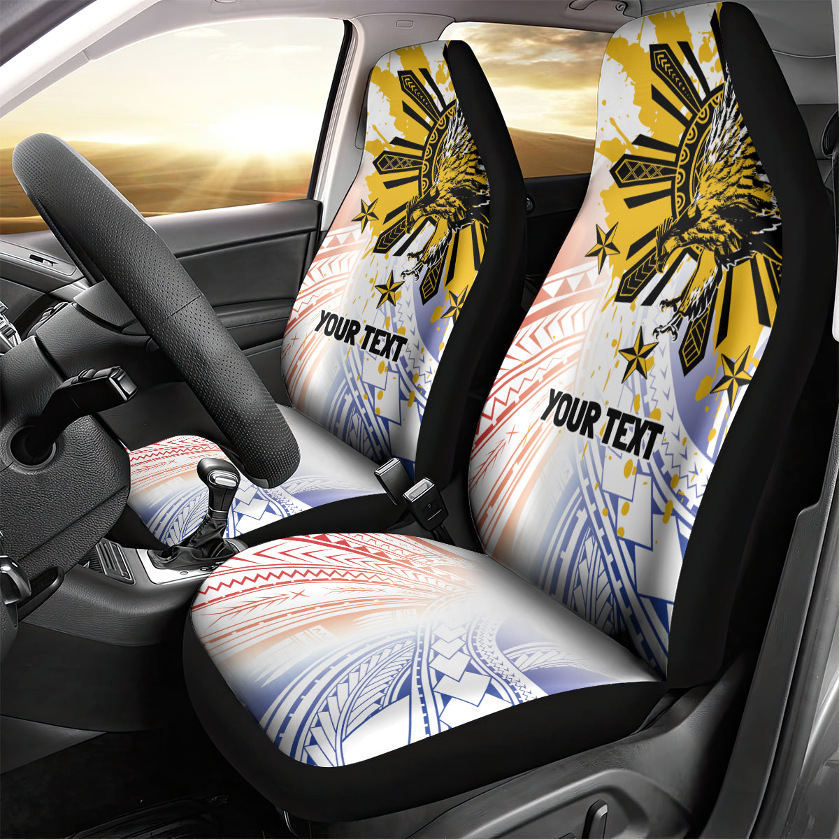 Philippines Independence Day Car Seat Cover Eagle Mix Filipino Flag Tribal Style
