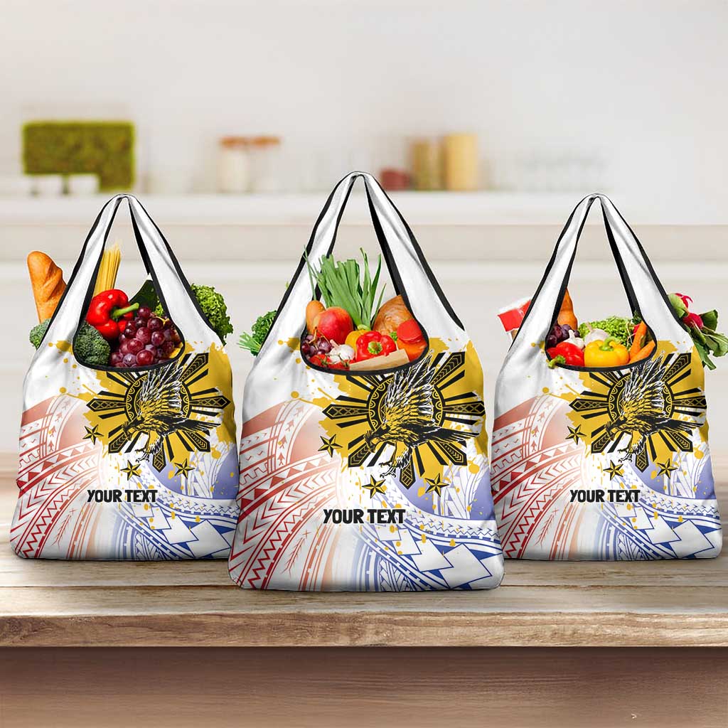 Philippines Independence Day Grocery Bag Eagle Mix Filipino Flag Tribal Style