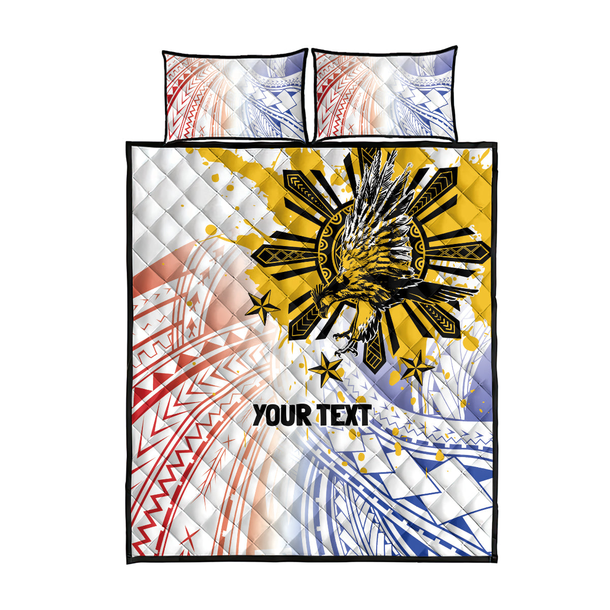 Philippines Independence Day Quilt Bed Set Eagle Mix Filipino Flag Tribal Style