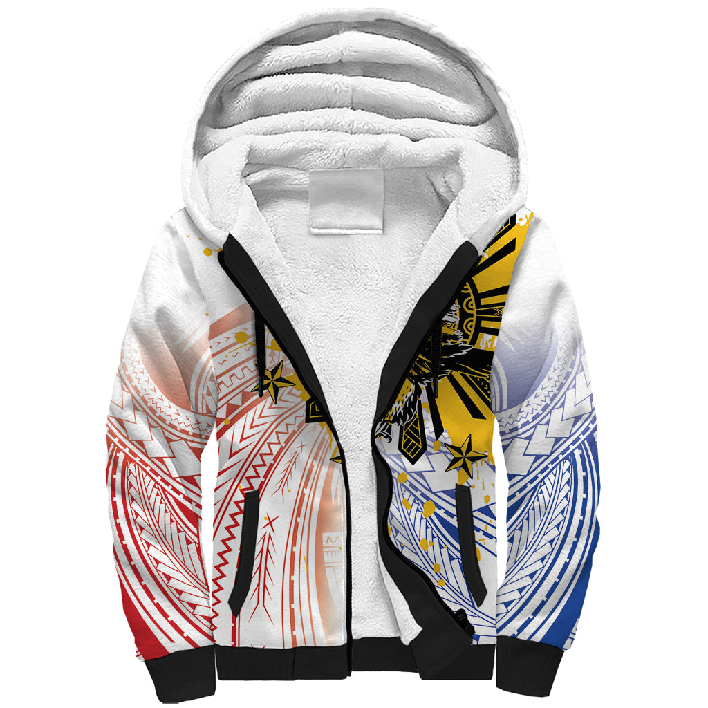 Philippines Independence Day Sherpa Hoodie Eagle Mix Filipino Flag Tribal Style