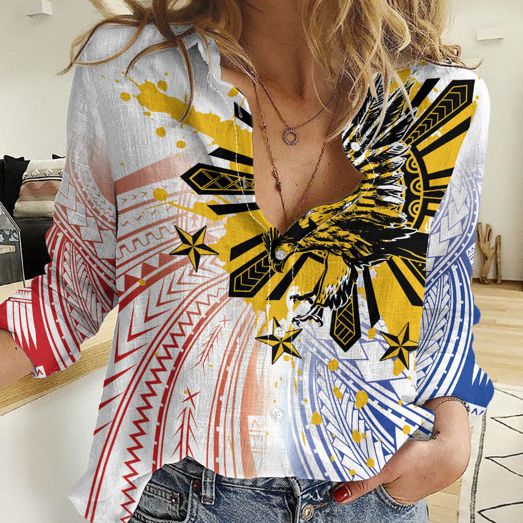 Philippines Independence Day Women Casual Shirt Eagle Mix Filipino Flag Tribal Style