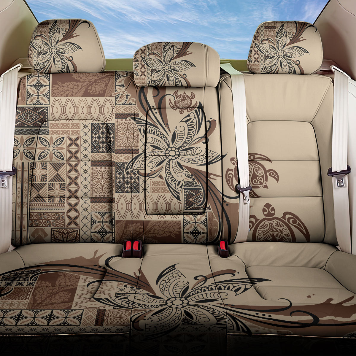 Talofa Samoa Mamanu Siapo Mix Malu Back Car Seat Cover Classic Beige Frangipani and Turtles