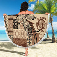 Talofa Samoa Mamanu Siapo Mix Malu Beach Blanket Classic Beige Frangipani and Turtles LT7 - Polynesian Pride